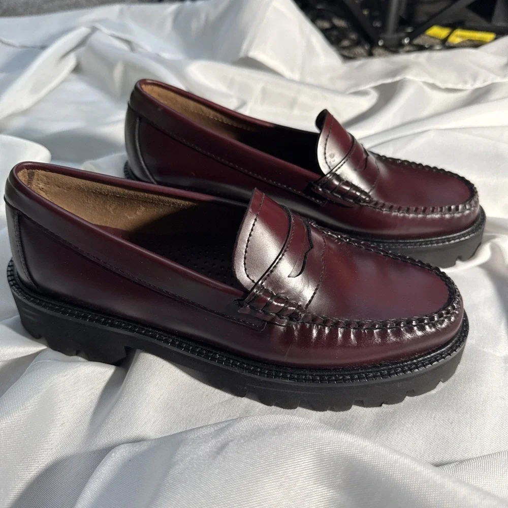 GH Bass Weejuns Whitney Super Lug Penny Loafer Women 8 Wine Leather Moc-Toe New - Picture 2 of 9
